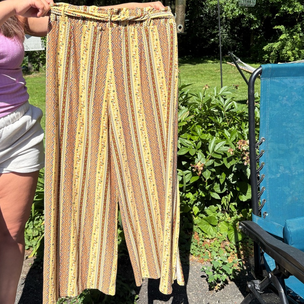 Derek Heart Yellow and Brown Wide Leg Jumpsuit